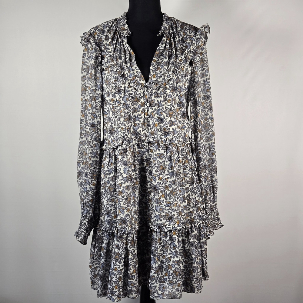 Veronica Beard Silk Ruffle Floral Dress Medium Designer Work Party Babydoll Y2K - Picture 2 of 8